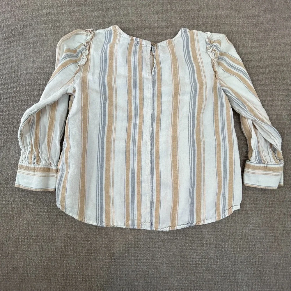 LC Lauren Conrad Top Womens XS White Striped Puff Sleeve Round Hem‎ Keyhole